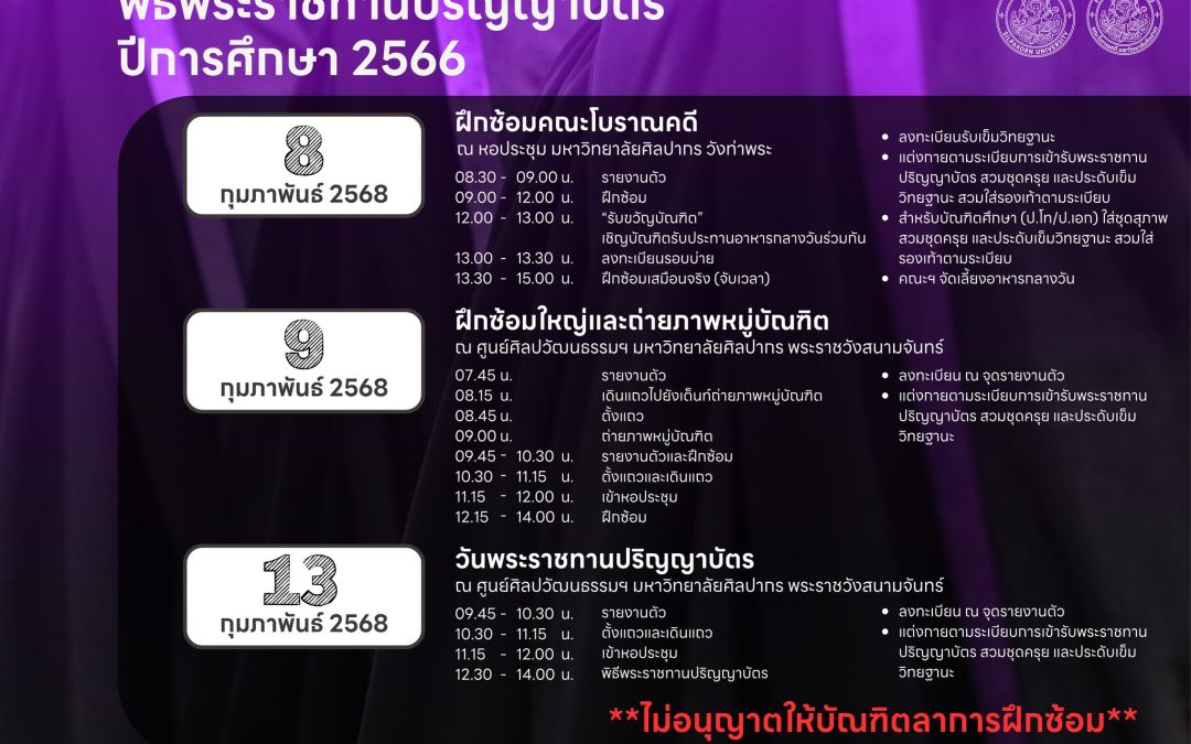 กำหนดการพิธีพระราชทานปริญญาบัตร ประจำปีการศึกษา 2566