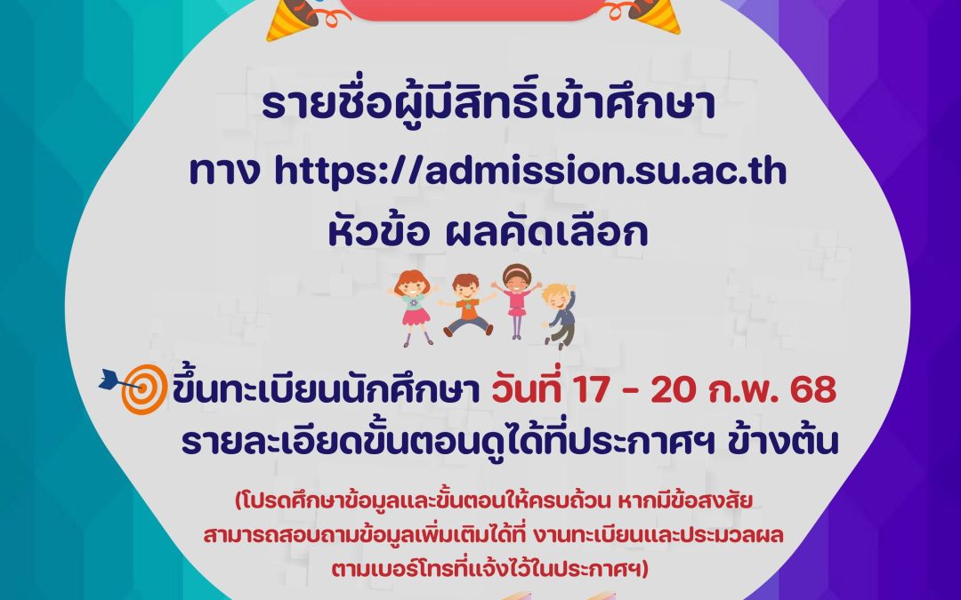 ประกาศรายชื่อผู้มีสิทธิ์เข้าศึกษาในมหาวิทยาลัยศิลปากร ระดับปริญญาบัณฑิต