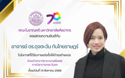 คณะโบราณคดี มหาวิทยาลัยศิลปากร ขอแสดงความยินดีกับ อาจารย์ ดร.ดุจตะวัน กันไทยราษฎร์