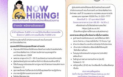 คณะโบราณคดี รับสมัครคัดเลือกลูกจ้างมหาวิทยาลัย ประเภทลูกจ้างชั่วคราว ตำแหน่ง พนักงานขับรถยนต์ 1 อัตรา