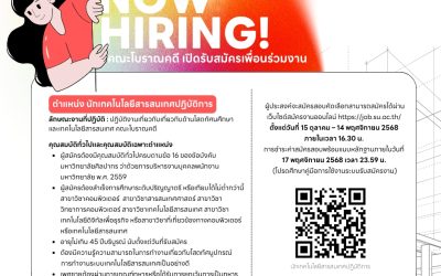 ประกาศคณะโบราณคดี มหาวิทยาลัยศิลปากร เรื่อง รับสมัครสอบคัดเลือกบุคคลเพื่อบรรจุเป็นพนักงานมหาวิทยาลัย ตำแหน่ง นักเทคโนโลยีสารสนเทศปฏิบัติการ